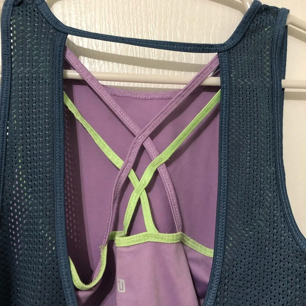 Ideology Girls Blue Mesh Layered‎ Tank Top Built-In Sports Bra Size Medium NWT